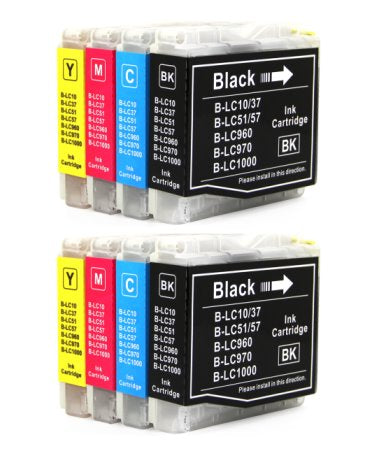 TechWarehouse LC57 / LC37 Brother Compatible Set of 8 (Bk/C/M/Y x 2 ea) Compatible for Brother