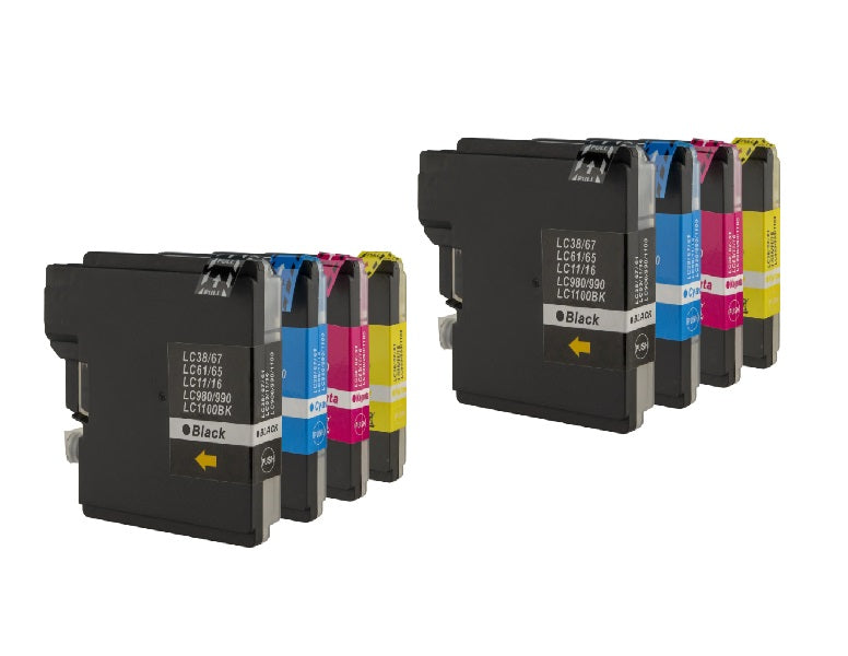 TechWarehouse LC67 / LC38 Compatible Set of 8 (Bk/C/M/Y x 2 ea) for Brother Compatible for Brother