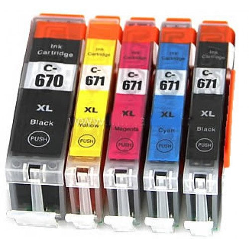 TechWarehouse CLI-671XL Compatible Canon Set - 5 Cartridges Compatible for Canon