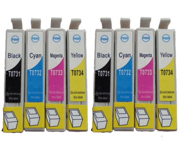 TechWarehouse 73N Compatible Cartridge Set of 8  (Bk/C/M/Y x 2 ea) for Epson Compatible for Epson