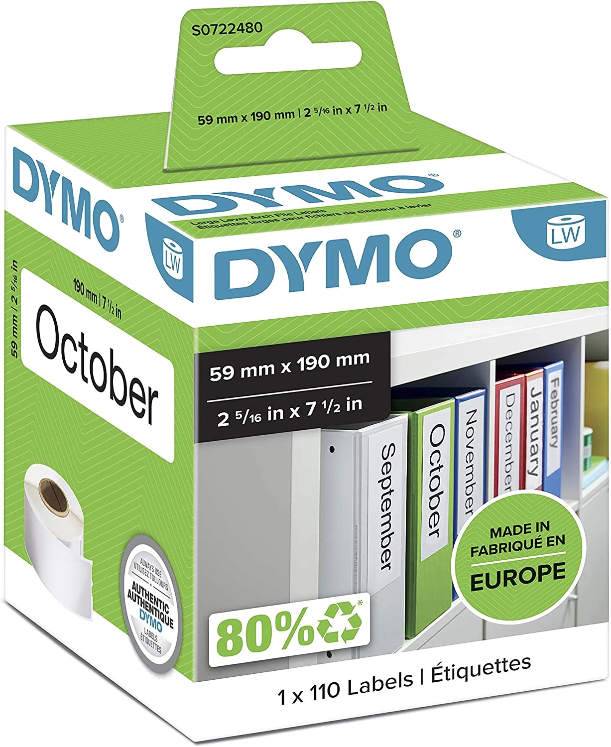 TechWarehouse S0722480 Dymo LW 59mm x 190mm 110 labels per Roll (99019) Dymo