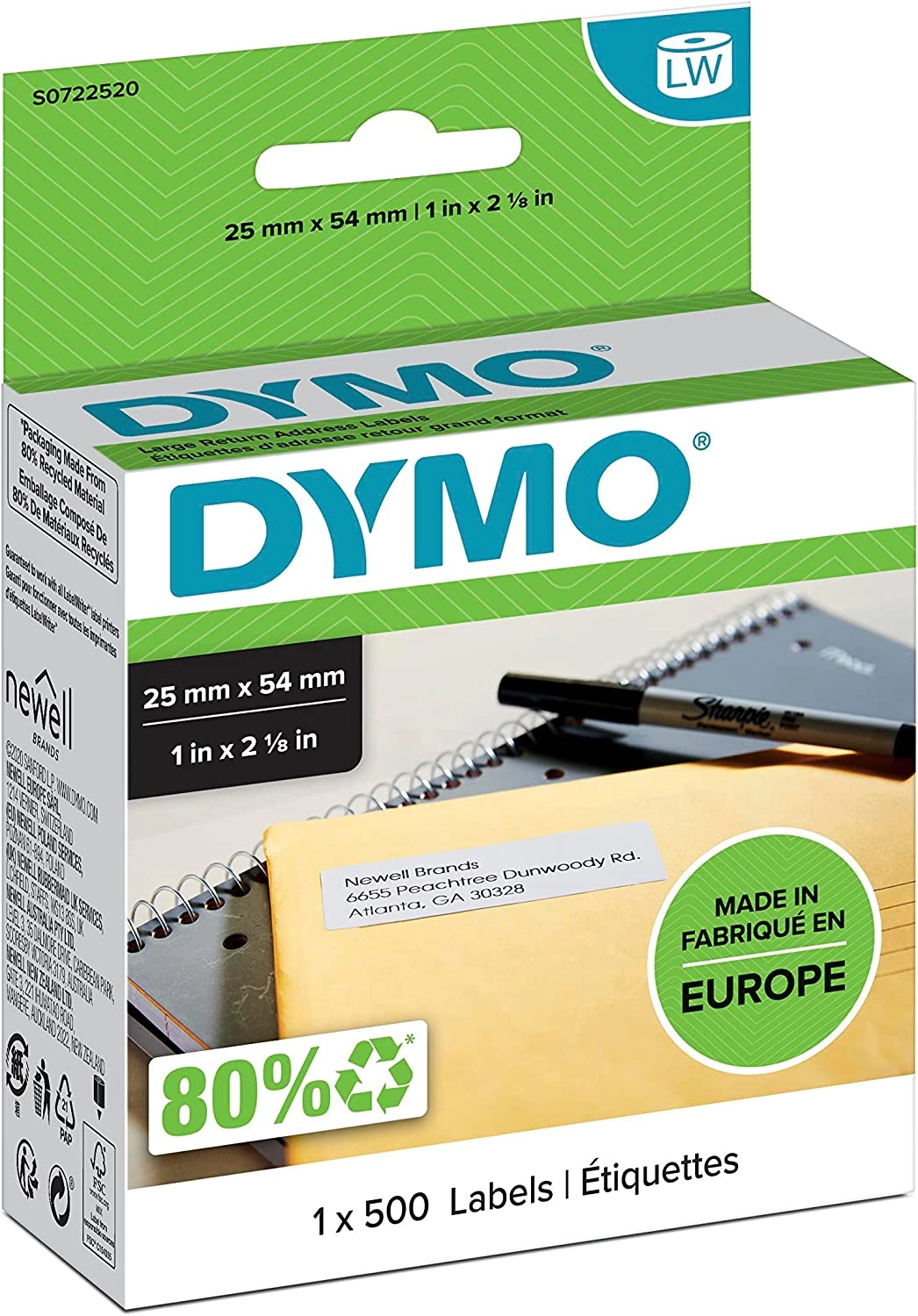 TechWarehouse S0722550 Dymo LW 19mm x 51mm 500 Labels per Roll Dymo