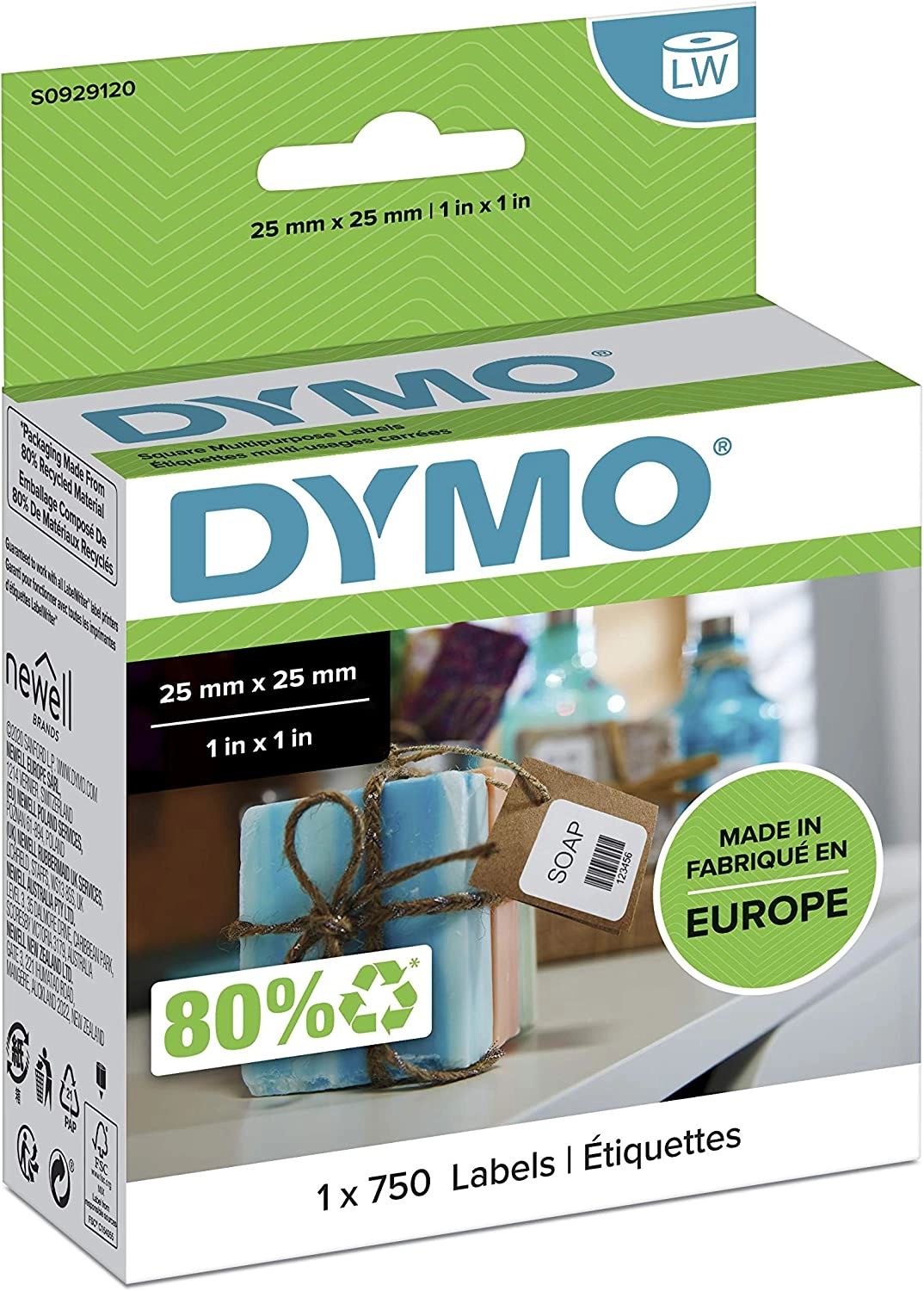 TechWarehouse S0929120 Dymo LW 25mm x 25mm 750 Labels per Roll (30332) Dymo