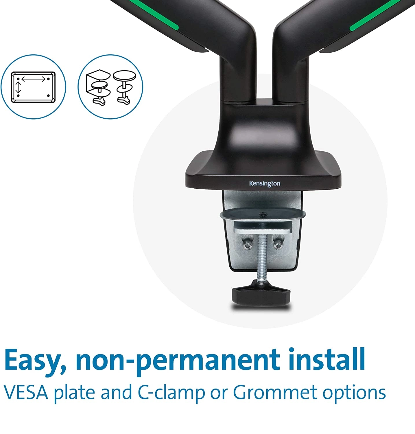 TechWarehouse Kensington SmartFit Mounting Arm for Dual Monitor, VESA 75x75 & 100x100 Kensington