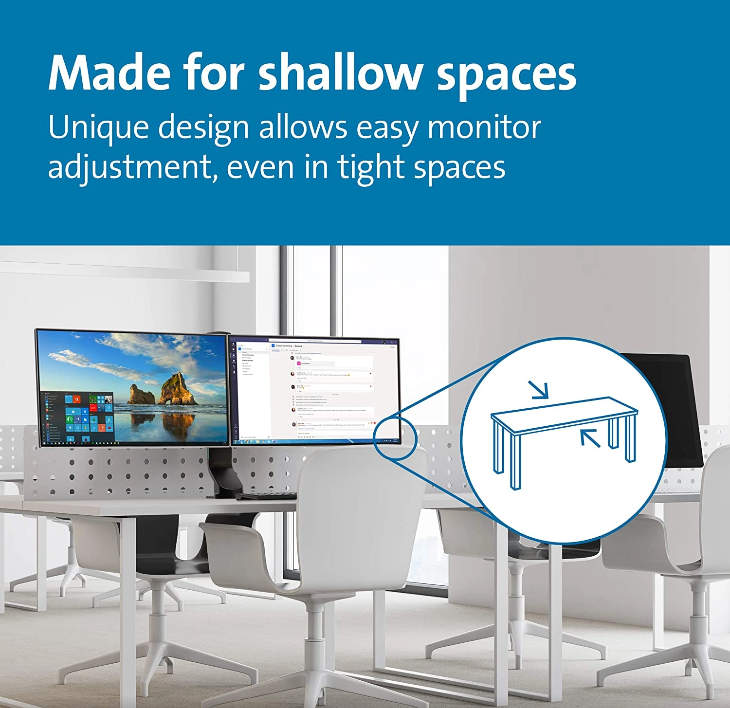 TechWarehouse Kensington SmartFit Shallow Desk Mount Dual Monitor, VESA 75x75 & 100x100 Kensington