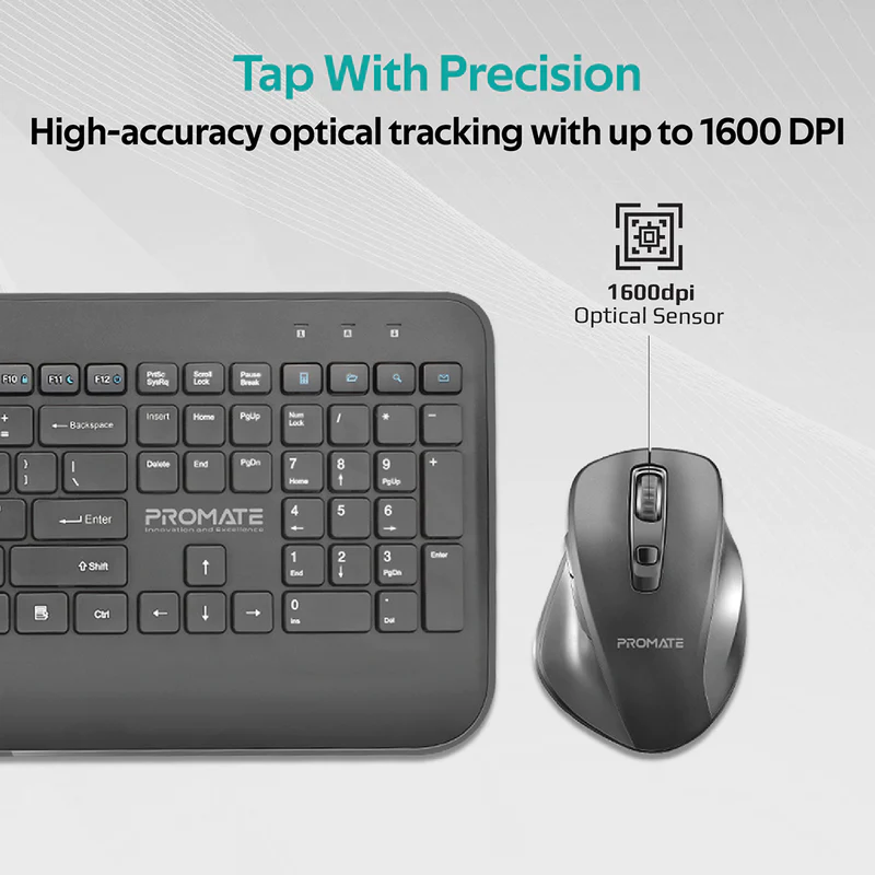 TechWarehouse Promate Ergo Wireless Keyboard & Contour Mouse Combo Promate