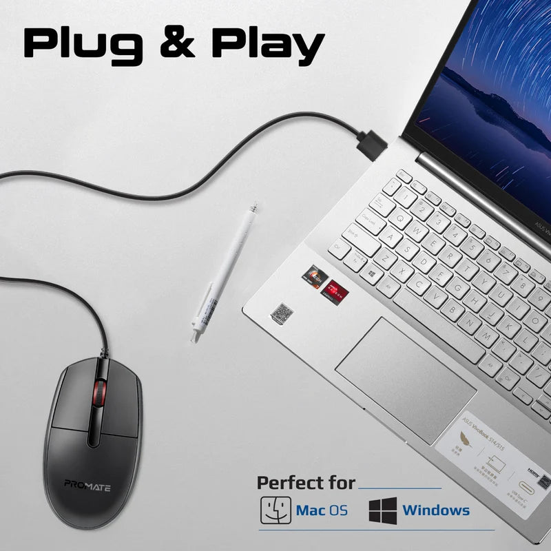 TechWarehouse PROMATE CM-1200 Wired Mouse Promate