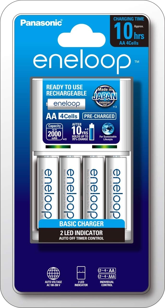 TechWarehouse Eneloop 2000 mAh Rechargable AA Batteries 4 Pack W/ Charger Panasonic