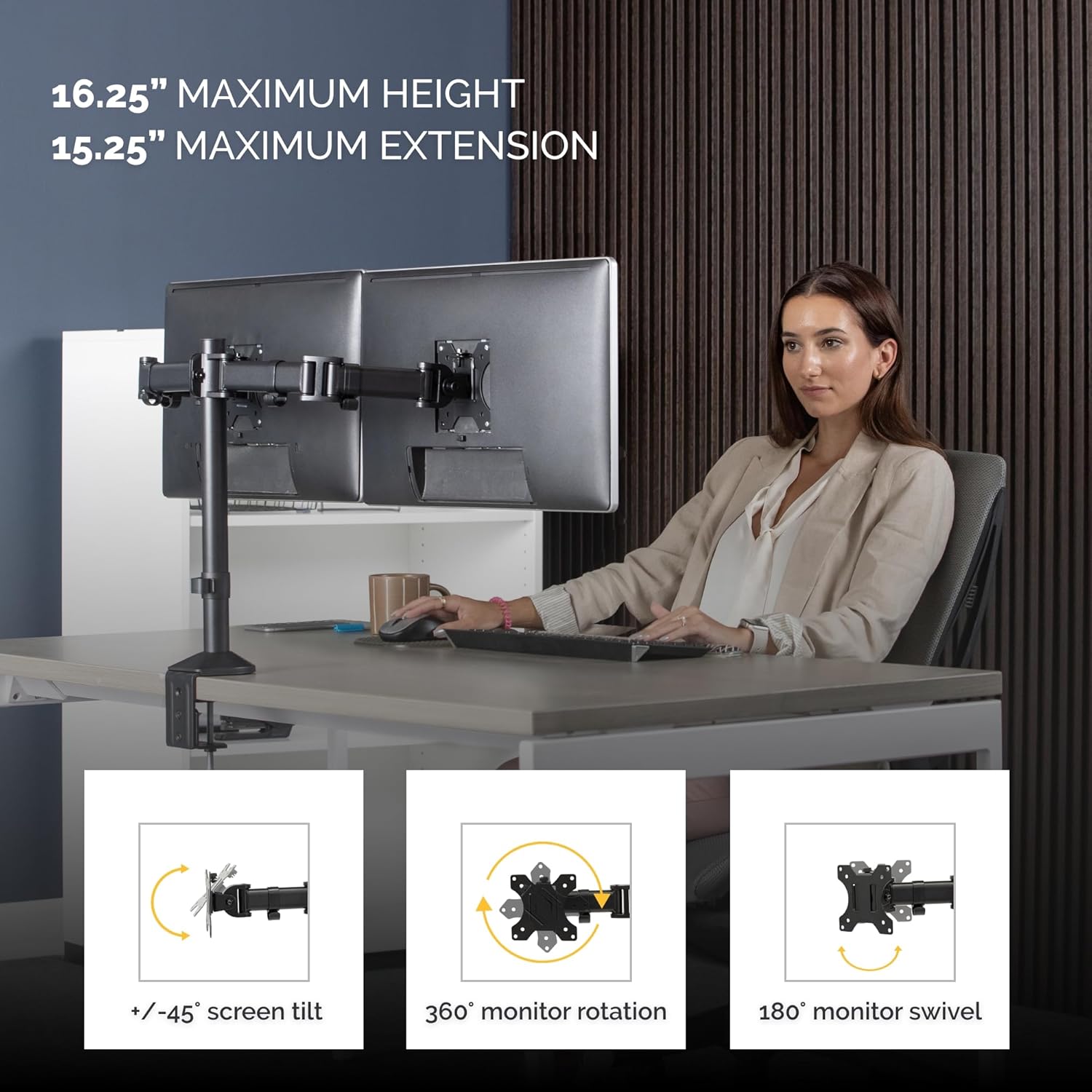 TechWarehouse Fellowes Reflex Desk Mount for Dual Monitor VESA 75x75 & 100x100 Fellowes