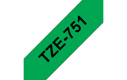 TZe-751 Brother 24mm x 8m Black on Green Adhesive Laminated Tape