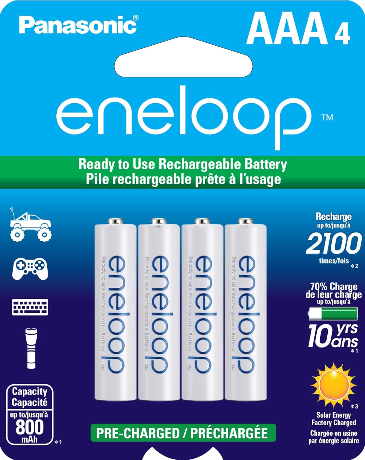 TechWarehouse Eneloop 800 mAh Rechargable AAA Batteries 4 Pack Panasonic