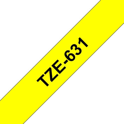 TZe-631 Brother 12mm x 8m Black on Yellow Adhesive Laminated Tape