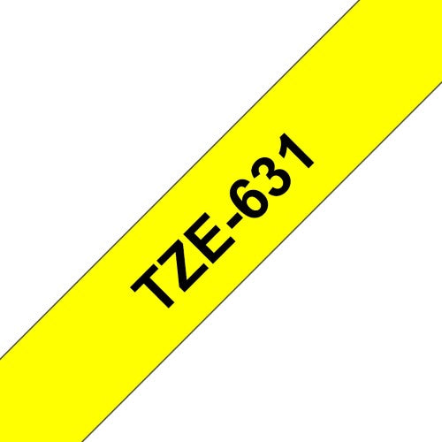 TechWarehouse TZe-631 Brother 12mm x 8m Black on Yellow Adhesive Laminated Tape Brother