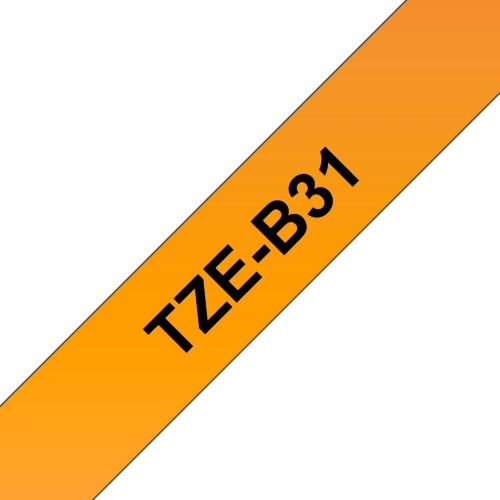 TechWarehouse TZe-B31 Brother 12mm x 5m Black on Fluro Orange Adhesive Laminated Tape Brother