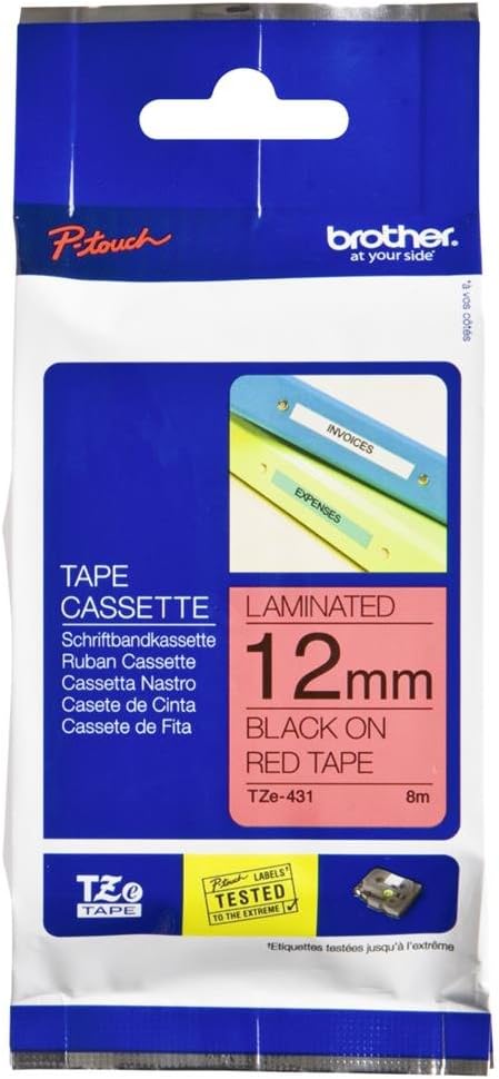 TechWarehouse TZe-FX431 Brother 12mm x 8m Black on Red Flexible ID Tape Brother