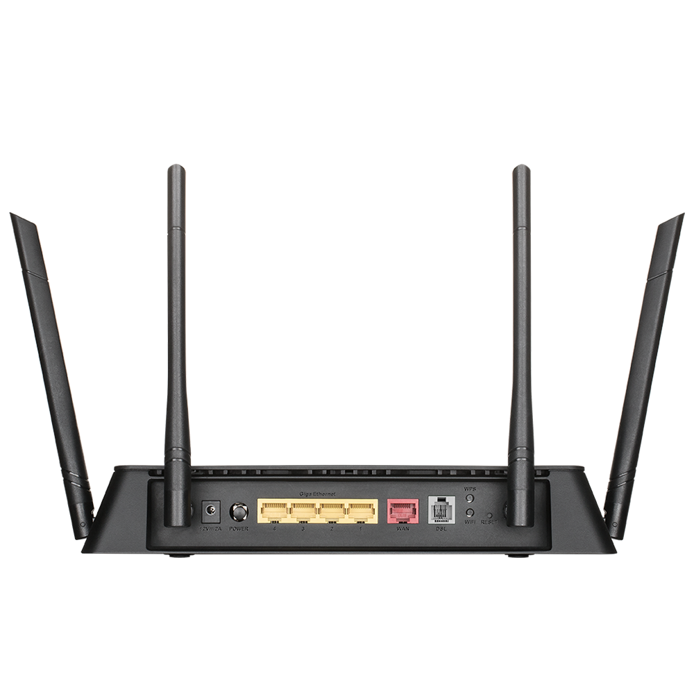 D-Link VIPER 2600 Dual-Band MU-MIMO Gigabit Modem Router Back View showing Ethernet Ports