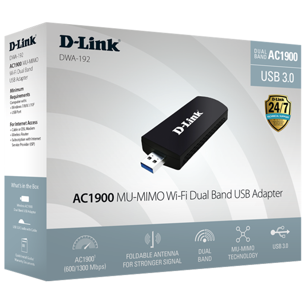 D-Link AC1900 MU-MIMO WiFi Dual Band USB Adapter Box Packaging