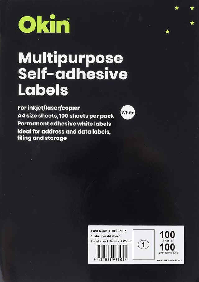 TechWarehouse Okin Labels - 01 Label per sheet (100 sheets) Okin