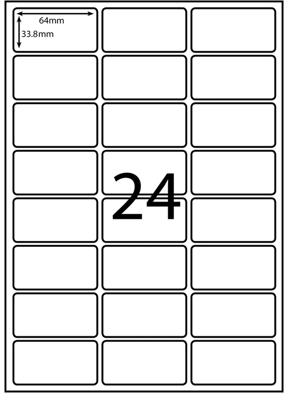 Multipurpose Self-Adhesive Laser/Inkjet Labels - 24 Labels per sheet (100 sheets)