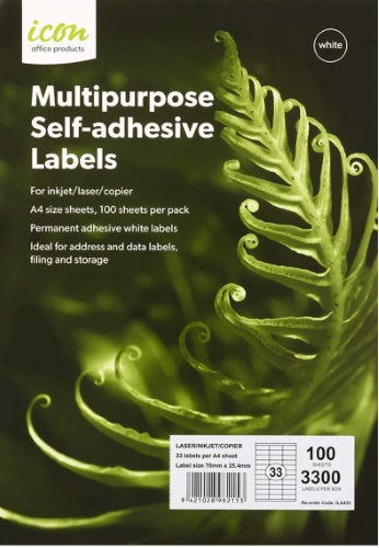 Icon Laser/Inkjet Labels - 33 Labels per sheet (100 sheets)