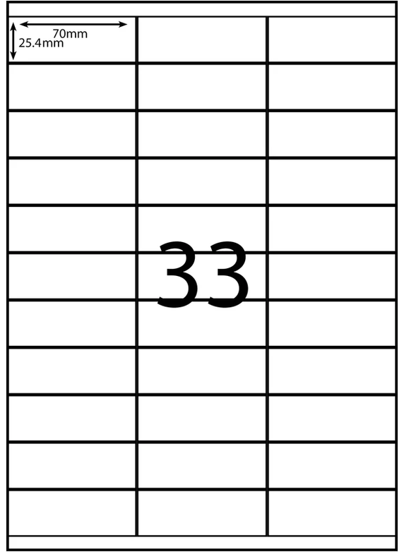 Multipurpose Self-Adhesive Laser/Inkjet Labels - 33 Labels per sheet (100 sheets)