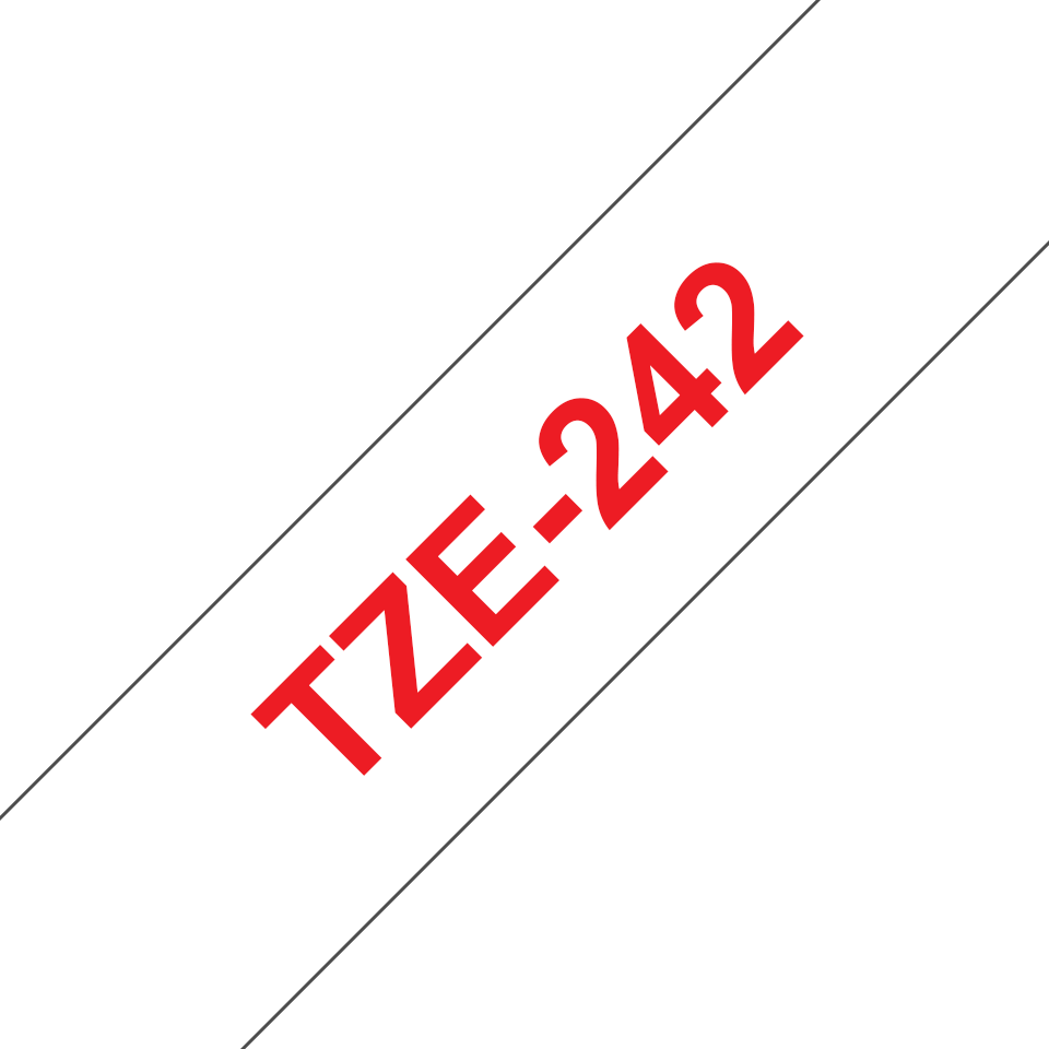 TZe-242 Brother 18mm x 8m Red on White Adhesive Laminated Tape