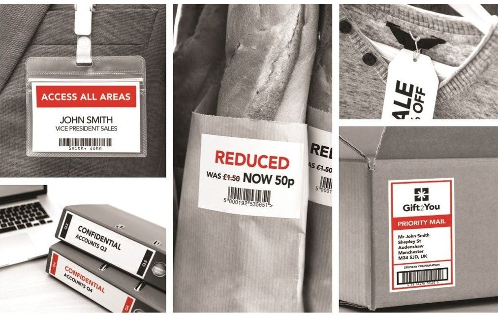 TechWarehouse DK22251 Brother 62mm Continuous Length Paper Label Tape Black and Red on White Brother