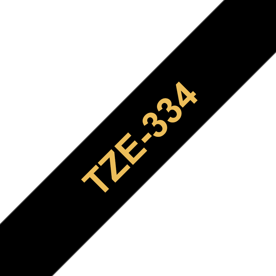 TZe-334 Compatible 12mm x 8m Gold on Black Adhesive Laminated Tape for Brother