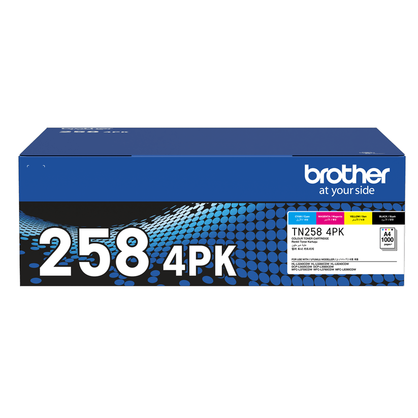 TechWarehouse TN258 Brother Standard Capacity Toner Pack of 4 (BK/C/M/Y) Brother