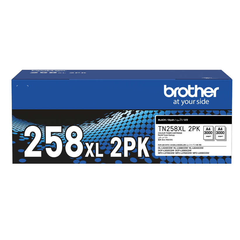TechWarehouse TN258XLBK Brother High Capacity Black Toner (2 Pack) Brother