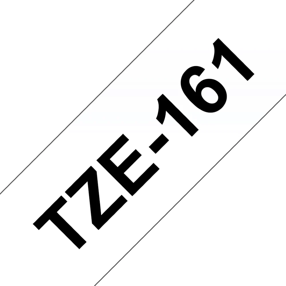TZe-161 Brother 36mm x 8m Black on Clear Adhesive Laminated Tape
