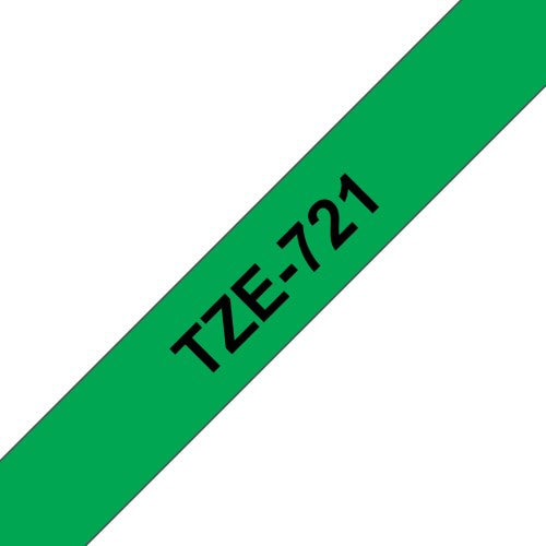 TechWarehouse TZe-721 Brother 9mm x 8m Black on Green Adhesive Laminated Tape Brother