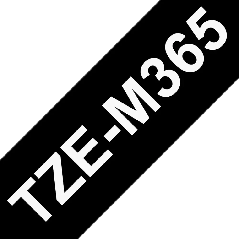 TZe-M365 Brother 36mm x 8m White on Black Matt Adhesive Laminated Tape