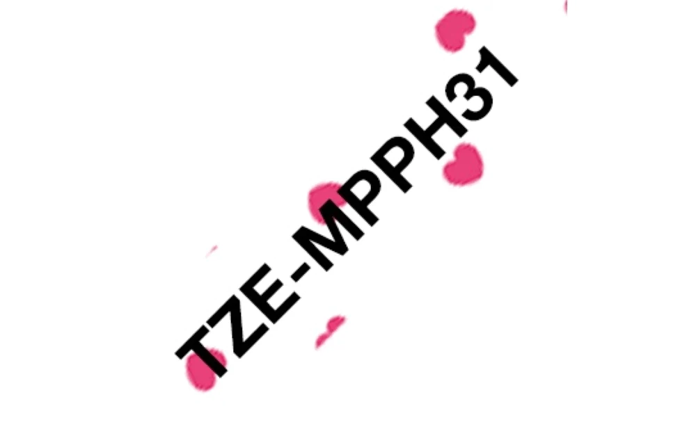 TZe-MPPH31 Brother 12mm Black on Pink Hearts Adhesive Laminated Tape