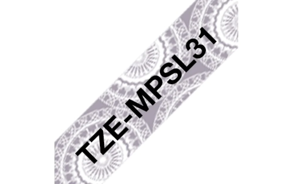 TZe-MPSL31 Brother 12mm x 4m Black on Silver Lace Patterned Adhesive Laminated Tape