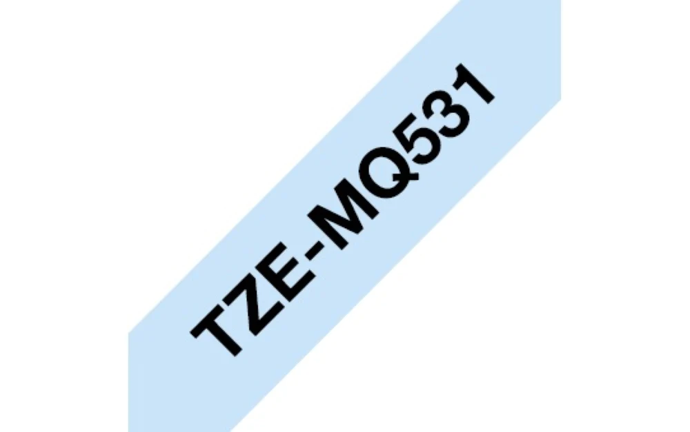 TZe-MQ531 Brother 12mm x 4m Black on Pastel Blue Adhesive Laminated Tape