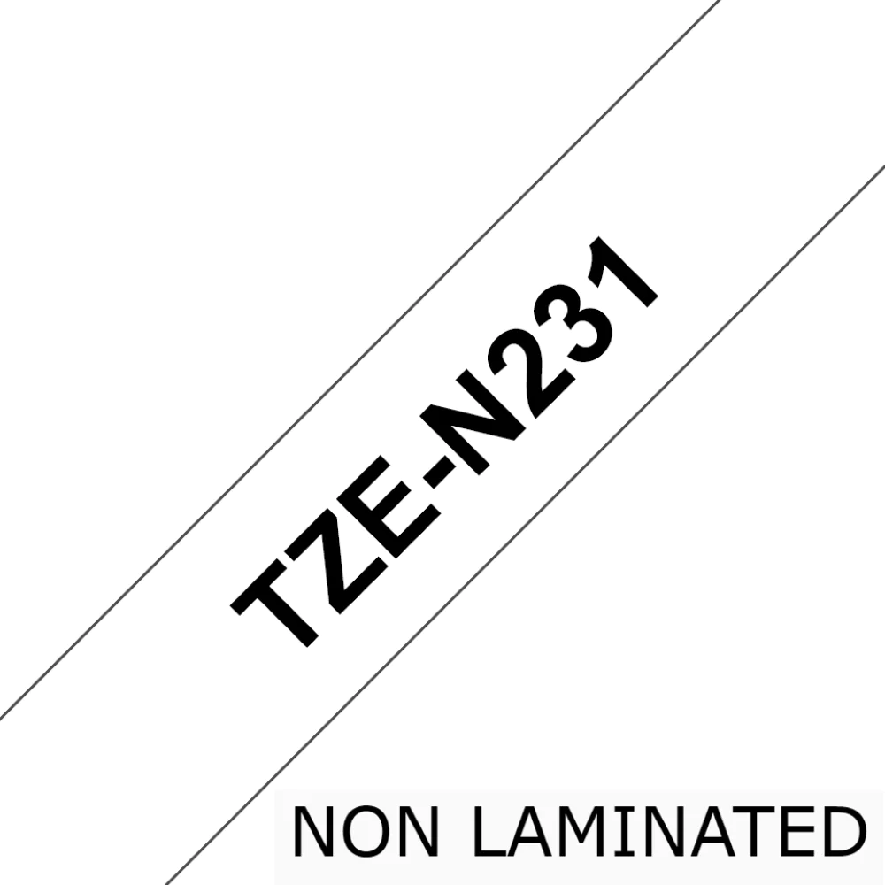 TechWarehouse TZe-N231 Brother 12mm x 8m Black on White Adhesive Non Laminated Tape Brother