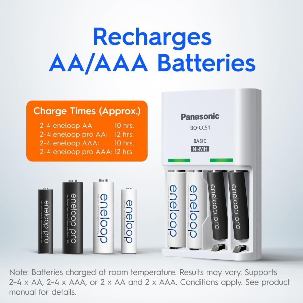 TechWarehouse Eneloop 2000 mAh Rechargable AA Batteries 4 Pack W/ Charger Panasonic