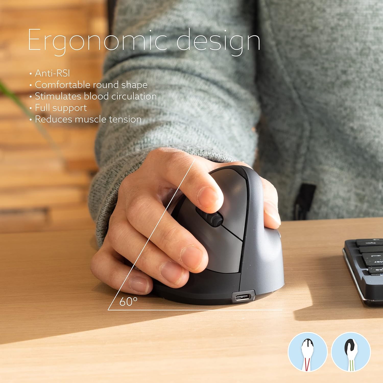 TechWarehouse R-Go HE Vertical Mouse Wireless (Bluetooth) - Right Large R-GO