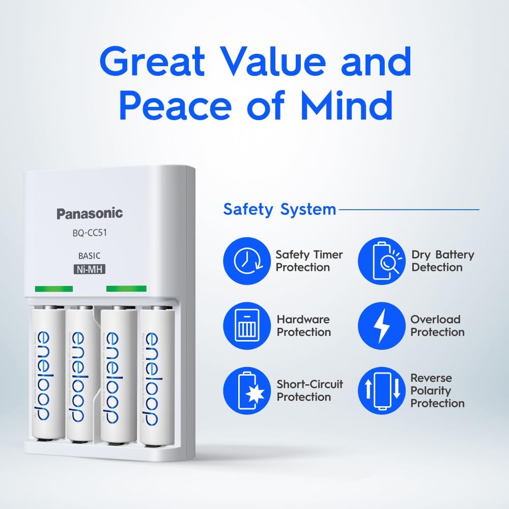 TechWarehouse Eneloop 2000 mAh Rechargable AA Batteries 4 Pack W/ Charger Panasonic