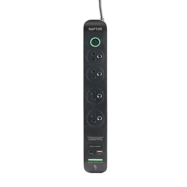 TechWarehouse Raptor 4 Outlets Slimline Powerboard, 45W USB Jackson