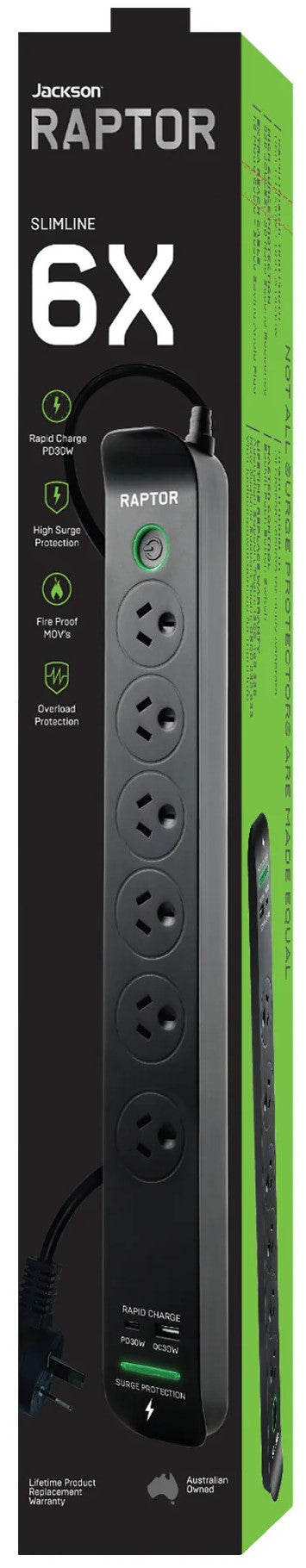 TechWarehouse Jackson 6 Way Raptor Surge Powerboard Jackson