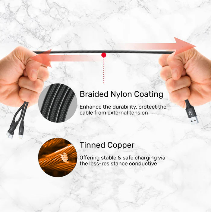 TechWarehouse UNITEK 1.2m USB 3-in-1 Charge Cable (USB-A to Micro-B, Lightning & USB-C) Unitek