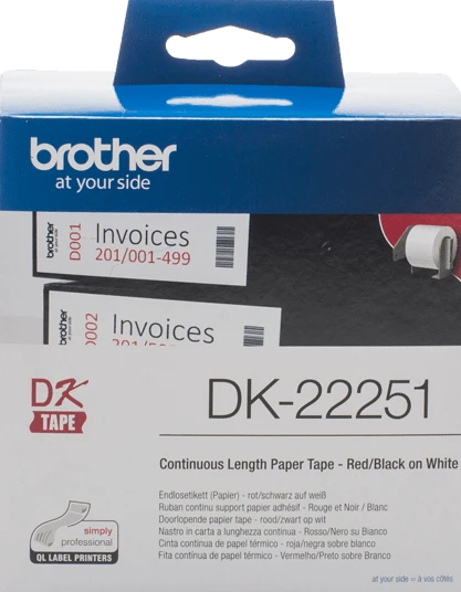 TechWarehouse DK22251 Brother 62mm Continuous Length Paper Label Tape Black and Red on White Brother