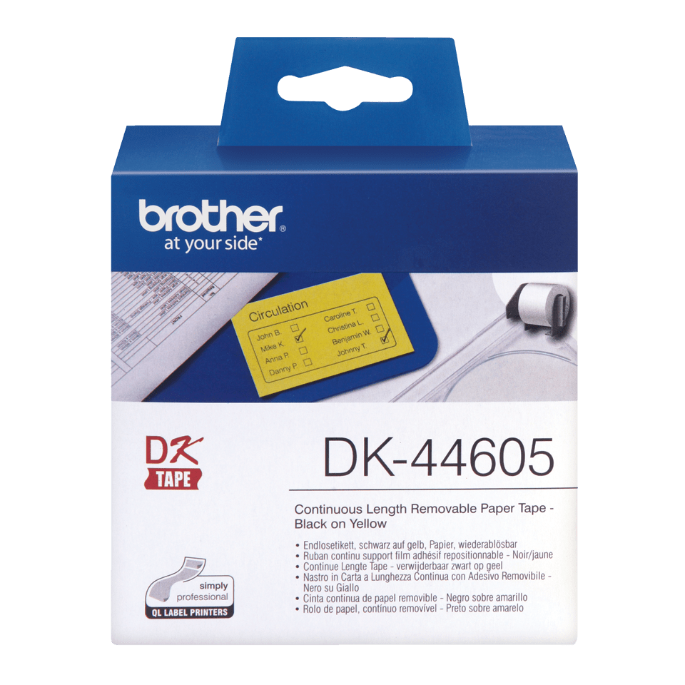 DK44605 Brother 62mm Continuous Removable Paper Tape Yellow