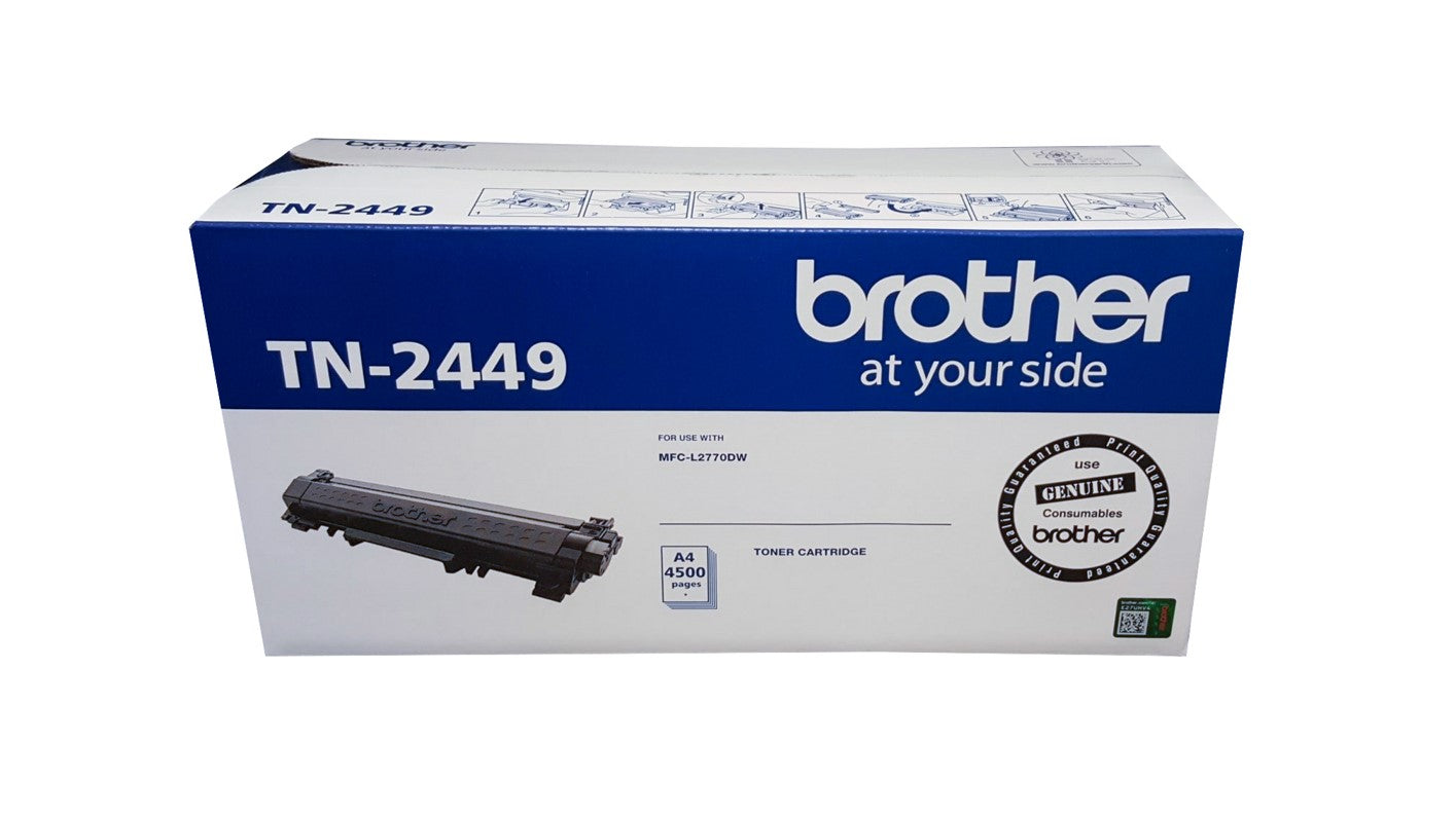 The Brother TN2449 black super-high yield toner cartridge. Prints 4,500 pages.
