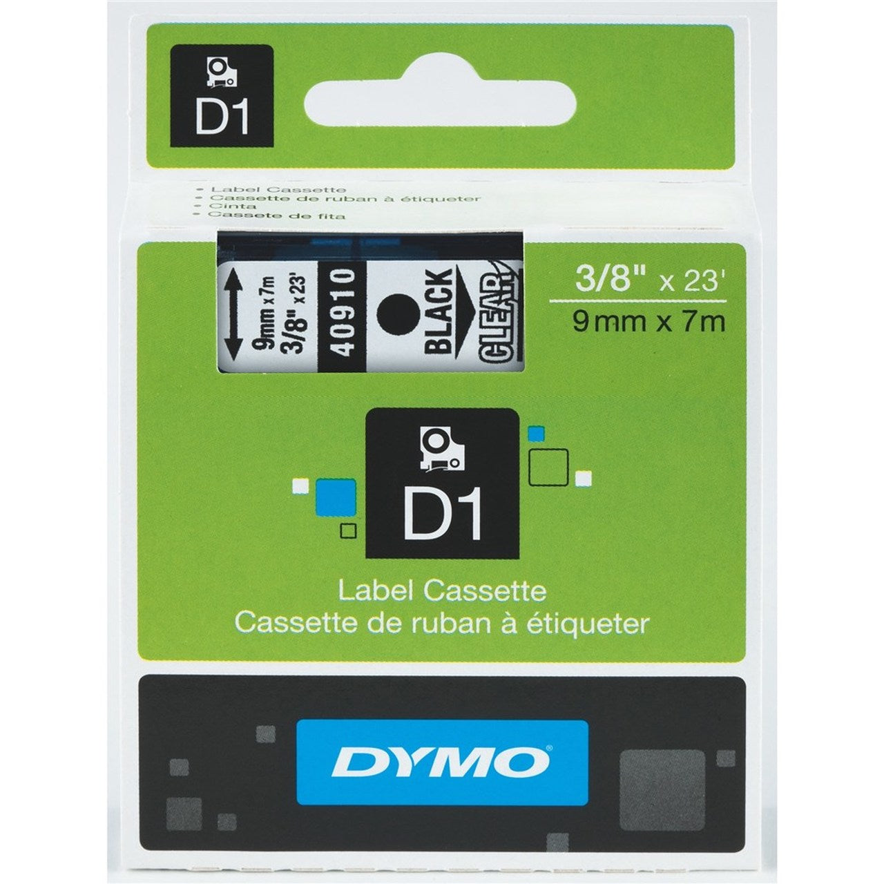 S0720670 Dymo D1 9mm x 7m Label Tape Black on Clear