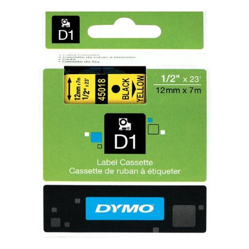 S0720580 Dymo D1 12mm x 7m Label Tape Black on Yellow