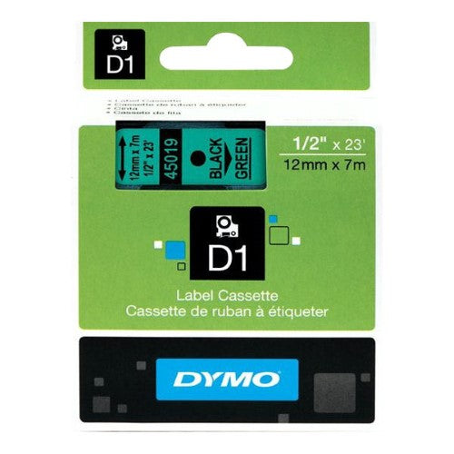 S0720590 Dymo D1 12mm x 7m Label Tape Black on Green