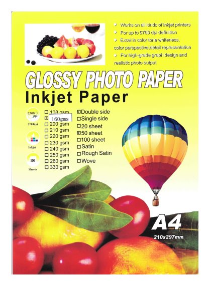 A4 160gsm Dual-side Glossy Inkjet Paper 50 sheets
